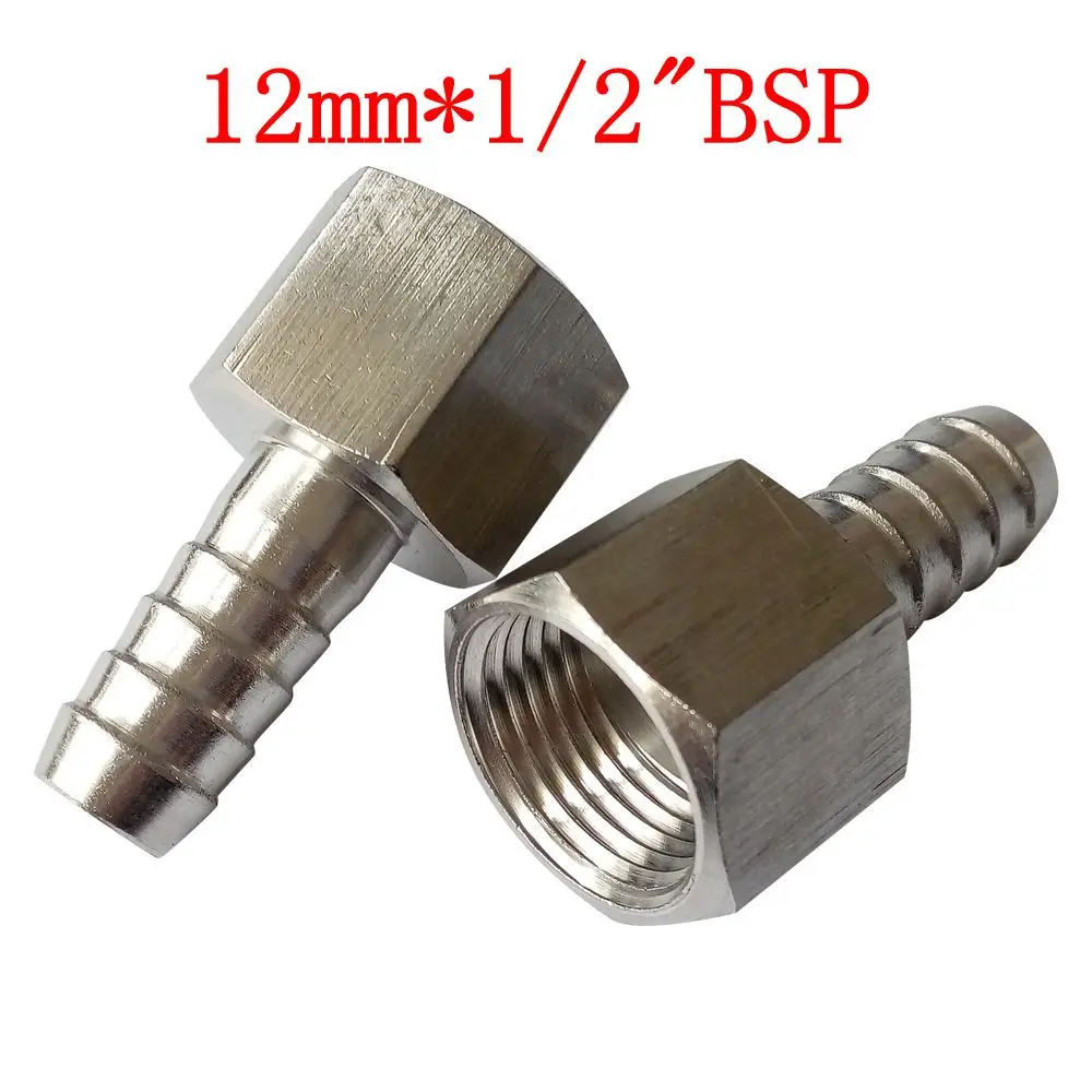 Pack of 2 Material Bar 12 mm ID Hose Barb Tail To 1/2" BSP Female Hose Barb Fitting SS 304