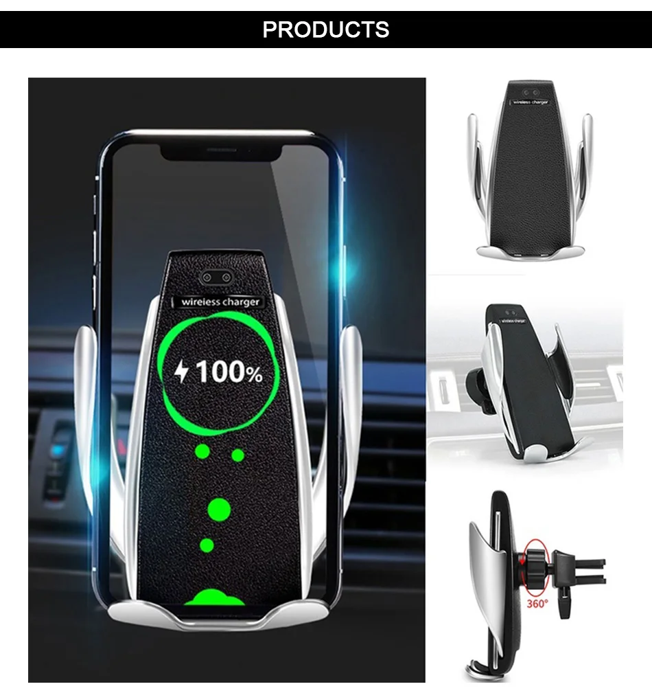 mobile stand for home Qi Wireless Phone Charger S5 Automatic Clamping Fast Charging Phone Holder Mount in Car for iPhone xr Huawei Samsung Smart Phone best phone stand