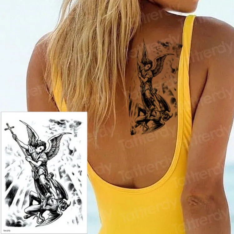 Временные татуировки наклейки черные крылья Переводные татуировки на водной основе& боди-арт тату для женщин мужчины тату-рукава бедра обратно сексуальные - Цвет: TH573