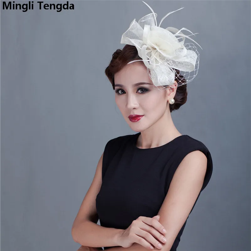 Mingli Tengda натуральный Конопляный головной убор модные вечерние BiBi Mariage Свадебная шляпа пряжа Chapeau Mariage Свадебная шляпа красная роза шапки Лен