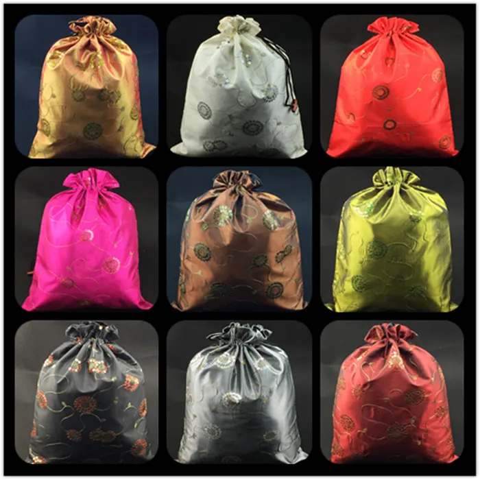 

Embroidery Sequin Reusable Dust Bag for Shoes Drawstring Portable Travel Storage Bag Satin Cloth Shoe Cover Pouch 50pcs/lot
