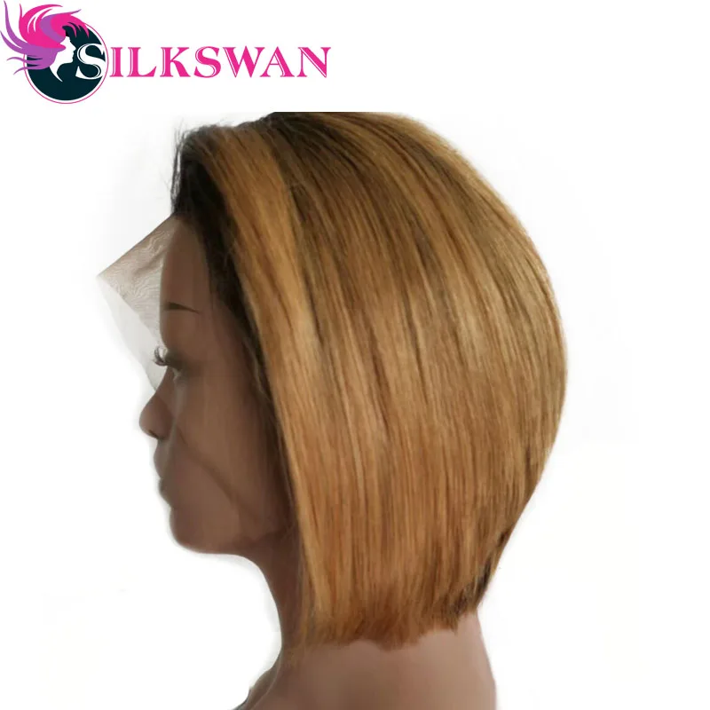 Pelucas de corte de pitillo corto Silkswan cabello remy humano brasileño personalizado 150% densidad peluca frontal de encaje 1b/27 para negro las mujeres la parte lateral