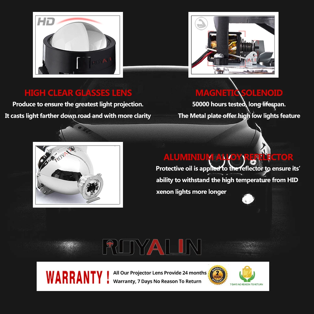  ROYALIN LED DRL Double Angel Eyes Halo Rings Turbine Mini Projector Lens Bi Xenon H1 Headlight Shro - 32947373709