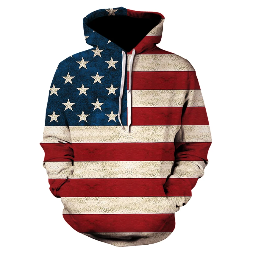 

2019 brand 3D fun design USA flag hoodie fashion men's and women's sports street wear skateboard thin sweatshirt pullovers