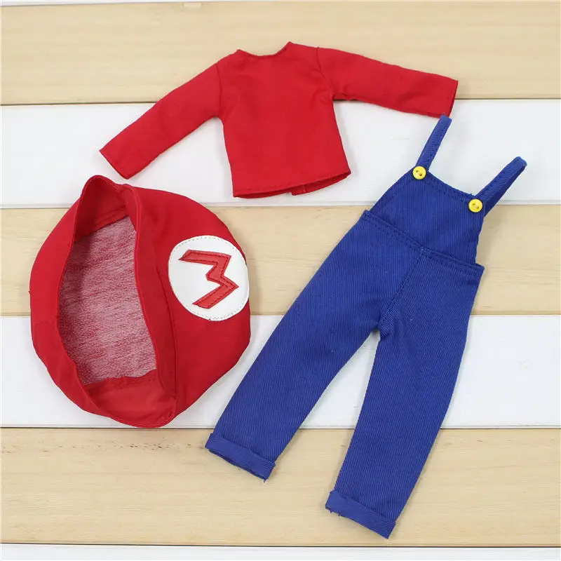 Blyth кукла ледяная личка Супер Марио костюм Красная Шляпа Синий umpsuit красная рубашка милый cos косплей - Цвет: set