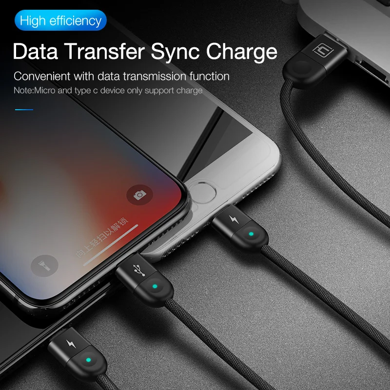 Cafele 3в1 LED освещение USB кабель для iPhone Micro Type C нейлоновый Плетеный Huawei Xiaomi Быстрая