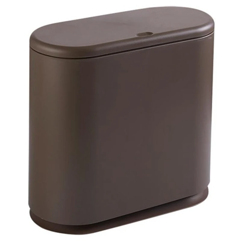 

Quality Pressing Type Plastic Trash Can Oval Push-Type Flip Cover Bathroom Sanitary Bucket Storage Bucket Household Cleaning T