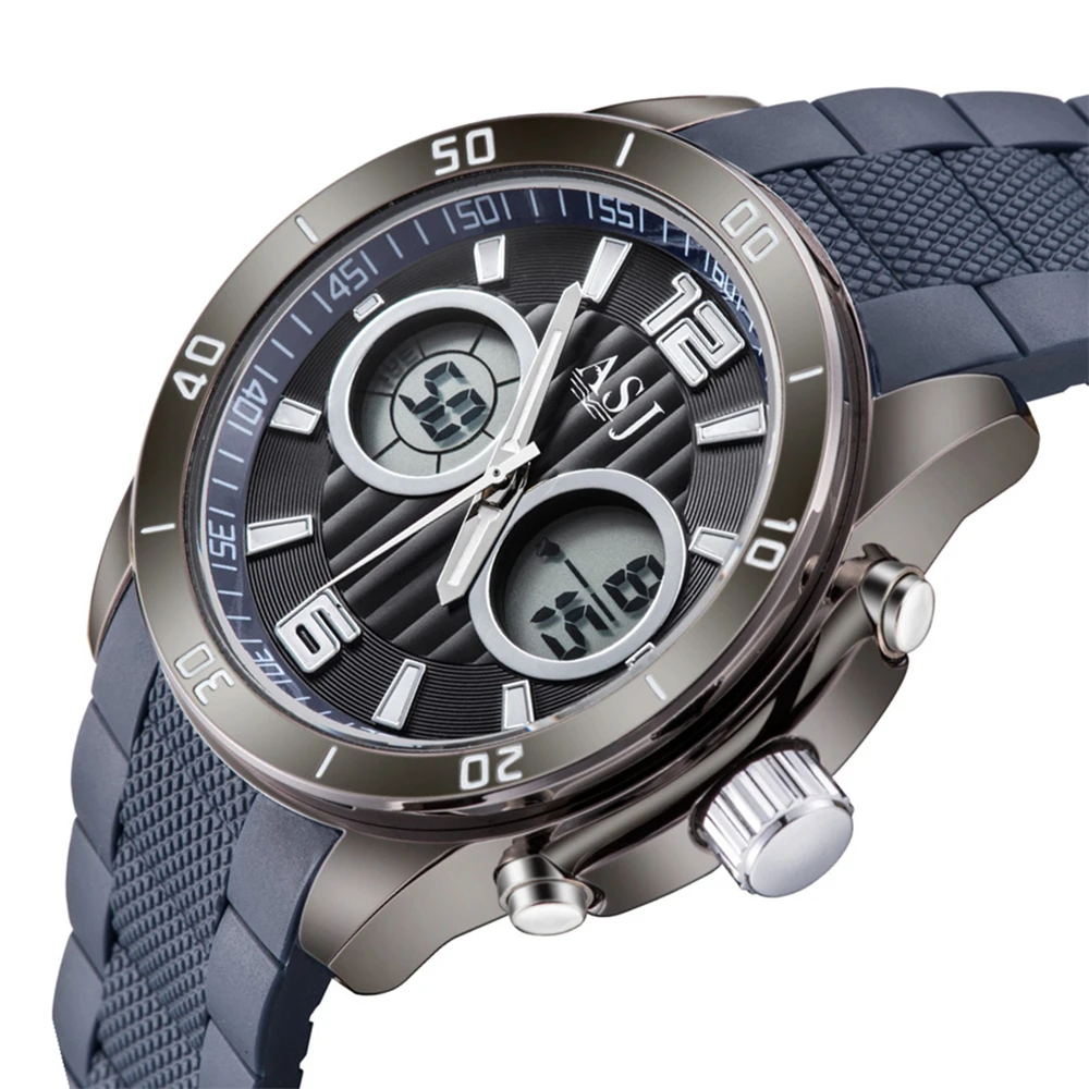 

Top Luxury Brand ASJ Black Watch Men Casual Male Quartz Business Watches Sports Waterproof Military Silicone Band LED Watches