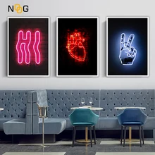 NOOG Bar Neon Picture Wall Art Poster Wall Pictures Posters And Prints Canvas Painting Canvas Prints For Nordic Living Room Deco