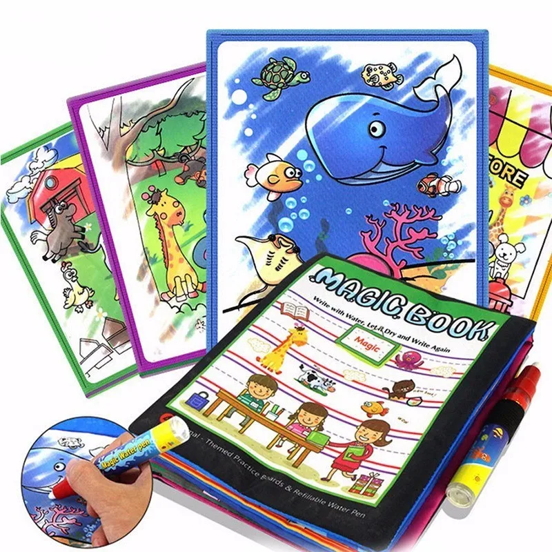 

2018 New Kids Magic Water Drawing Book With Pen Animal Coloring Water Painting Cloth Doodle