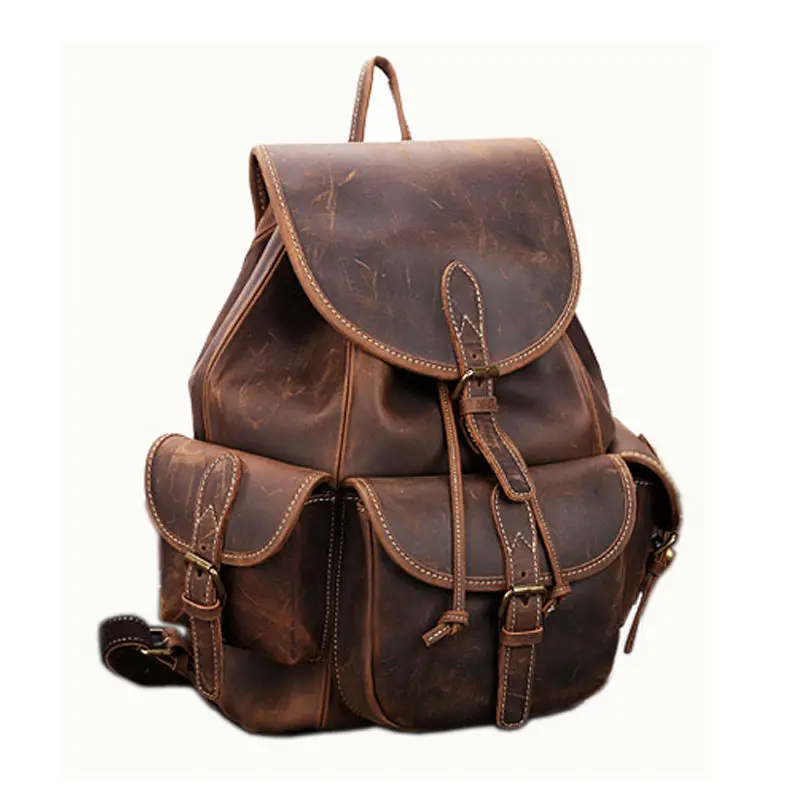 Vintage Crazy Horse Leather Backpacks 100 Genuine Leather Laptop Backpack Men Bag Casual Women