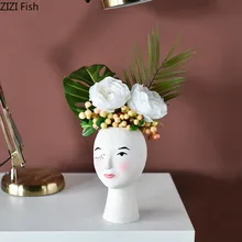 Ручная роспись девушка Ваза-Статуэтка Смола ваза с ораментами Настольный цветок Inserter домашняя декоративная статуя ваза с ораментами