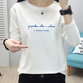 

Pink Long-sleeved Women spring Top 2019 new long-sleeved letter T-shirt female loose bottoming shirt chic students clothes