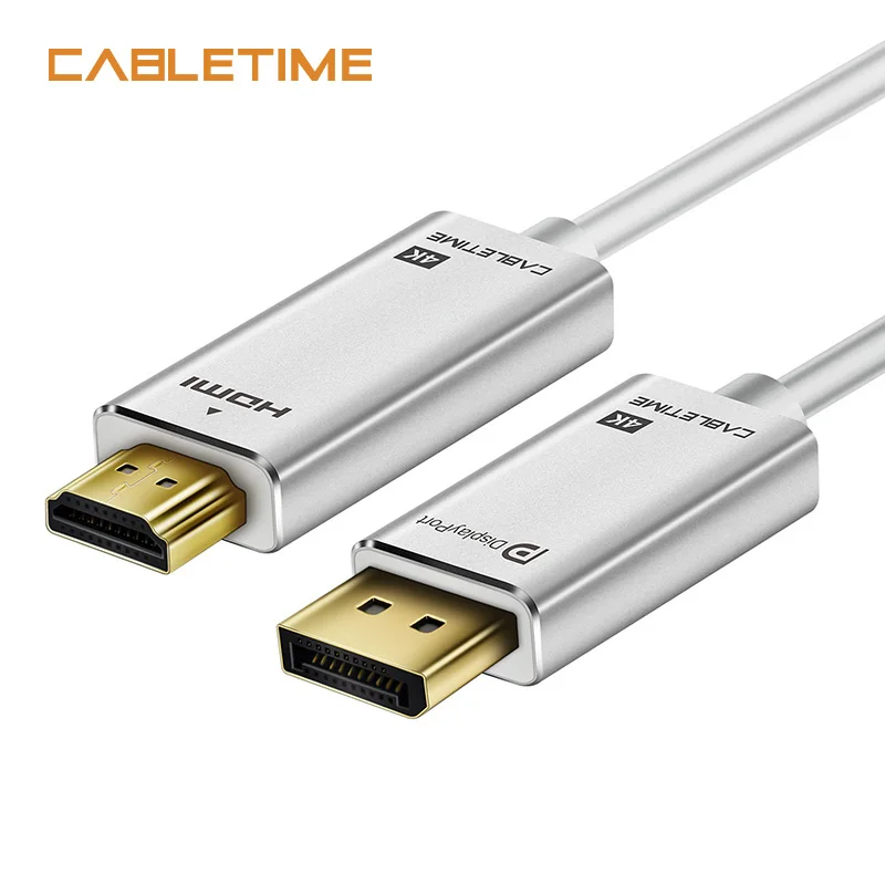 Cabletime DisplayPort To HDMI Cable 4K 30Hz DP To HDMI M/M Gold-Plated Pre DisplayPort 1.2 for HDTV Projector Laptop PC N165