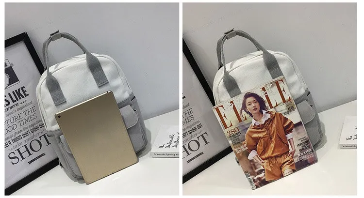MJ Women Canvas Backpack Fashion Patchwork Canvas Travel Bag Female Large Capacity School Bag Backpack for Teenage Girls (1)