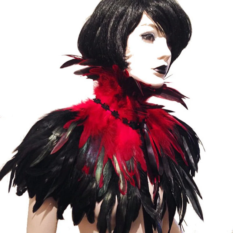Red and Black Burlesque Feather Shawl Scarf Cape Gothic Dresses Costume Halloween Fashion Costume (2)