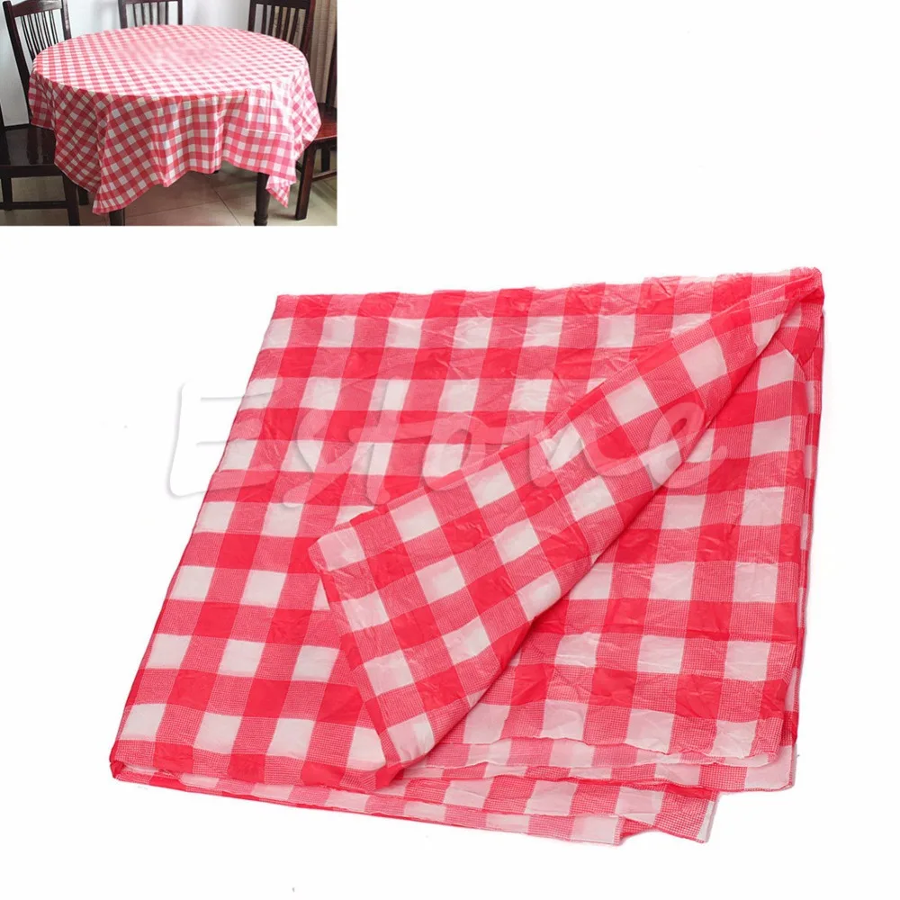 E74 New Red Oil Cloth Yardage Tablecloth Gingham Check One time Wedding
