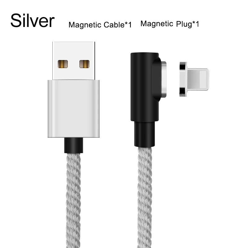 Магнитный кабель A.S 90 градусов USB C Micro usb type C Быстрая зарядка Micro usb type-C магнитное зарядное устройство для iPhone Xs MAX Xiaomi usb-c - Цвет: Silver