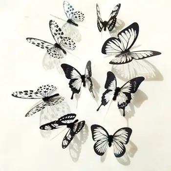 

36 Pcs 3D Black White Butterfly Sticker Art Wall Decal Mural Home Decoration Kids Rooms Party Wedding Decor Wall Stickers