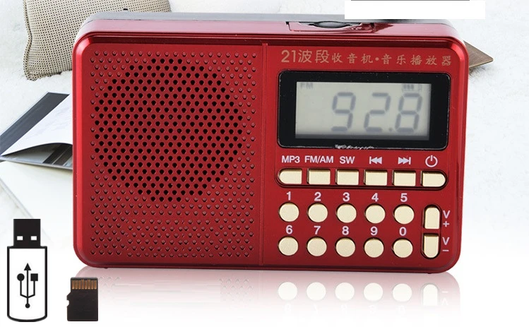 

Pocket Radio FM/AM/SW 21 Bands Radio Mini Portable Rechargeable Radio Receiver Speaker Support USB TF Card Music MP3 Player