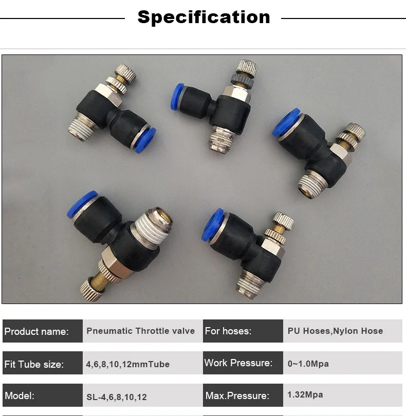 1PCS Pneumatic Throttle valve 4 6 8 10 12mm Adjust Air Flow Speed Control Regulating Valve M5" 1/8" 1/4" 3/8 1/2" Thread