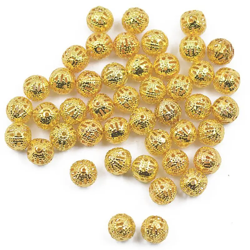 

100pcs 8mm Round Charming Metal Hollow Beads Jewelry Making DIY Making Gold