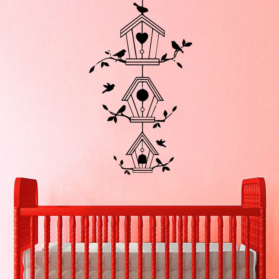 Birdhouses Wall Sticker Tree Branches Decal Vinyl Stickers Baby Nursery Bedroom Lovely Mural