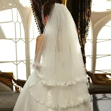 Двухслойная короткая кружевная Свадебная Фата с расческой Veu De Noiva Renda свадебная фата новинка