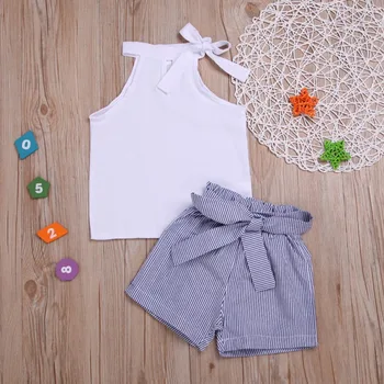 

Fashion Girls Clothes Baby Girls Clothes White Tops Sleeveless+Straped Shorts Children Summer Toddler Kids Clothing