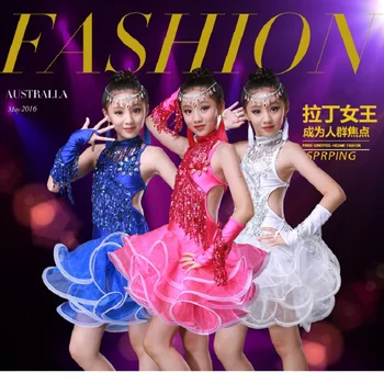 

Kids Dance Costume Girls Dancewear sequin style Cha Cha Rumba Samba Ballroom Tango Dance Clothing Child Latin Dance Dresses H437