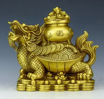 

China collectible fine workmanship brass Wealth cornucopia dragon turtle statue