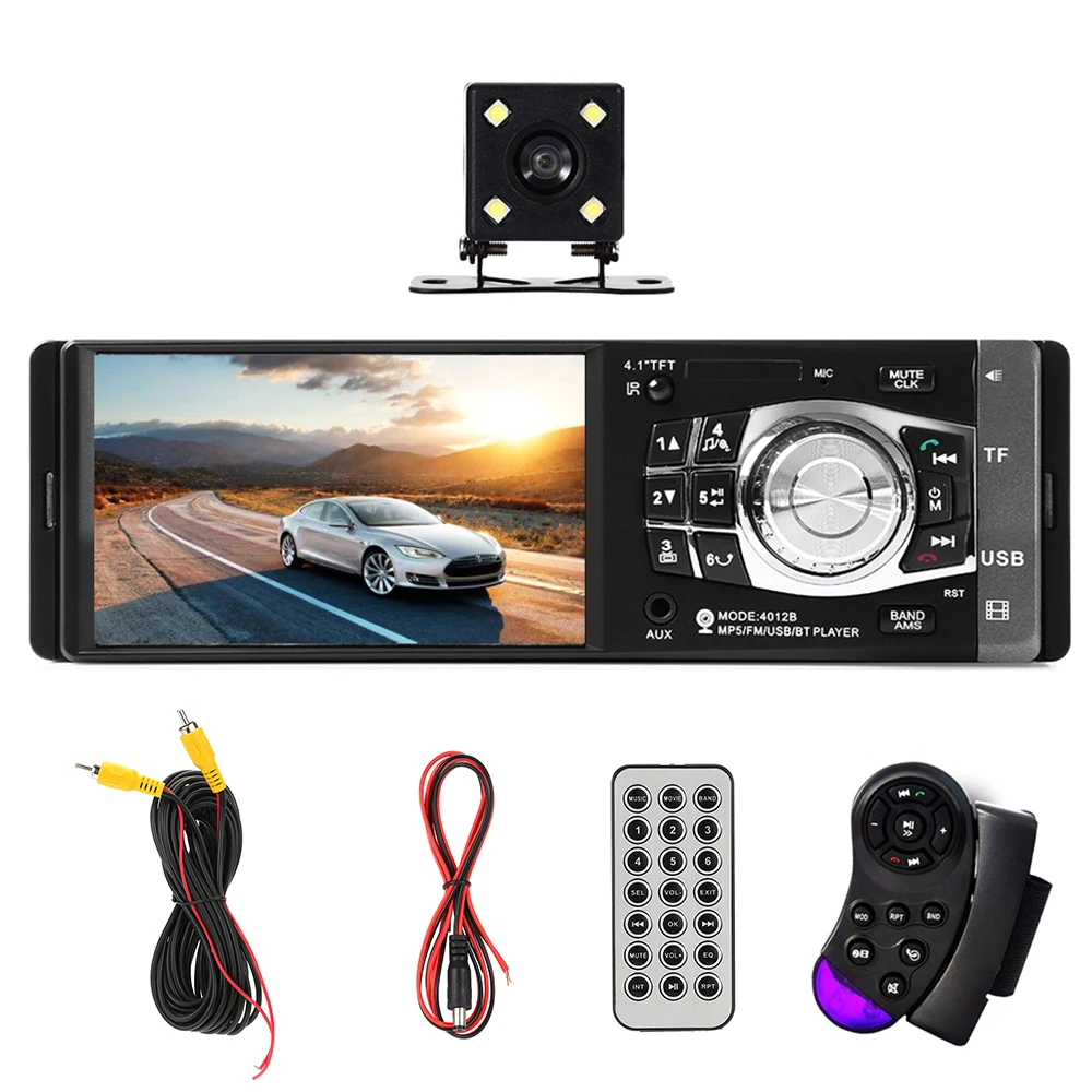 

4012B 1 Din Car Radio Auto Audio Stereo FM BT 2.0 USB Steering Wheel Remote Control With/Without Camera MP5 Player
