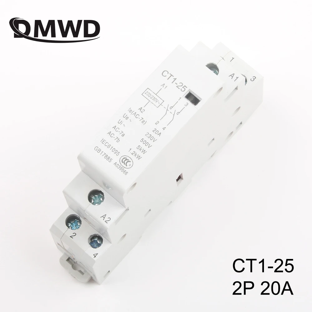 

CT1-25 20A 2P 220V/230V 50/60HZ Din rail Household ac Modular contactor 2NO Household contact module auxiliar de partida