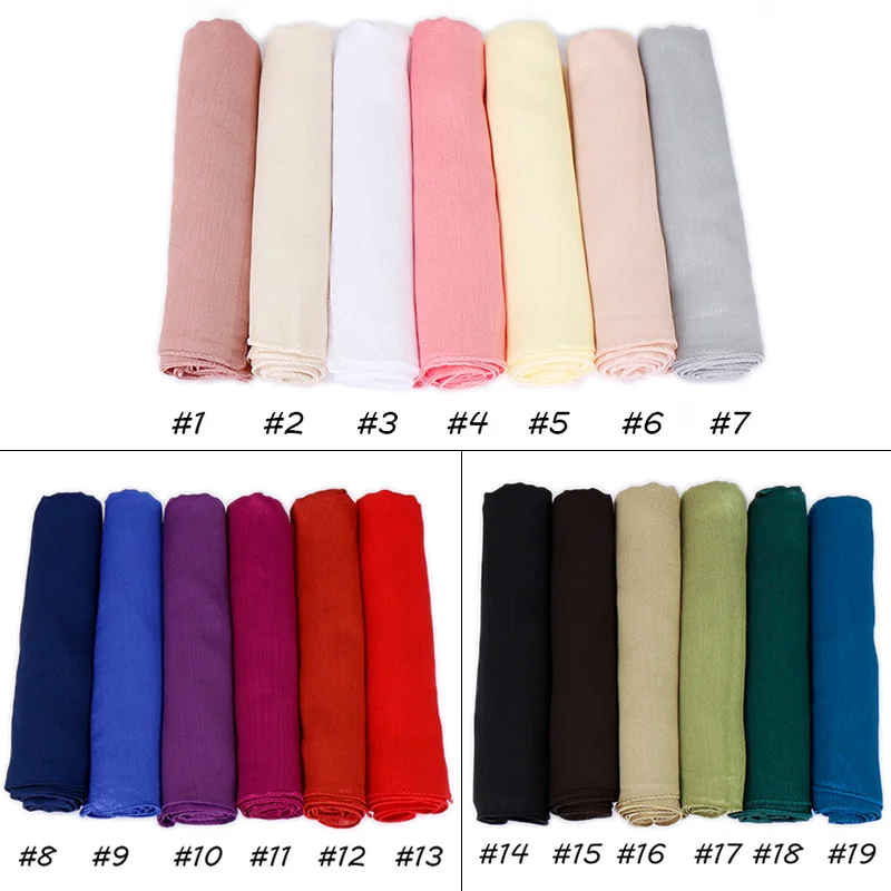 Мерцающий шелковый шарф хиджаб простые мягкие шали блестящие мусульманские шарфы платок сплошной цвет обертывания тюрбаны шарфы-повязки 10 шт./лот