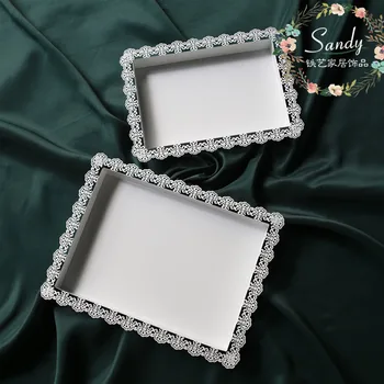 

European Tray Rectangle West Point Iron Plate Cake Disc Dessert Exhibition Square Disc Lace Edge Tea Tray White Plate