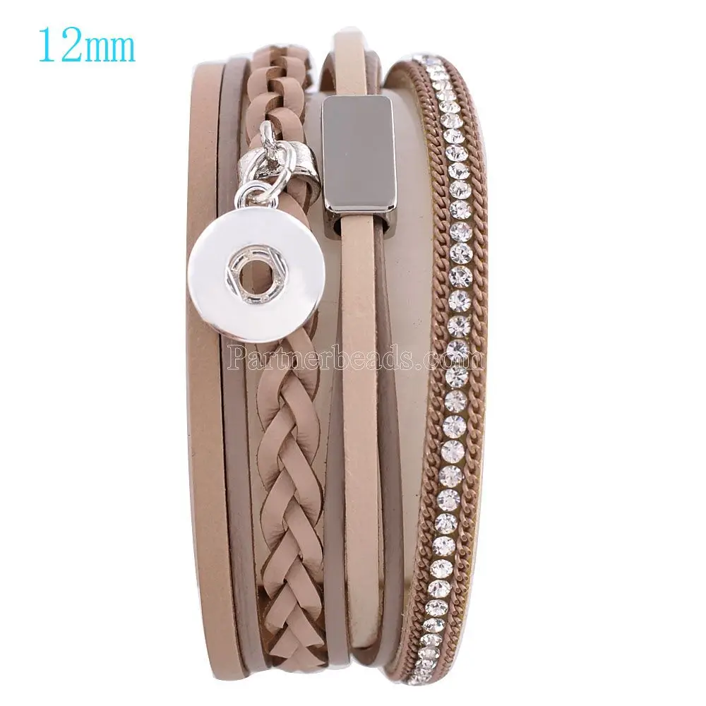 

Partnerbeads 20cm snap button real leather bracelets fit 12mm snaps with brown leather Bracelets For Women KS0611-S