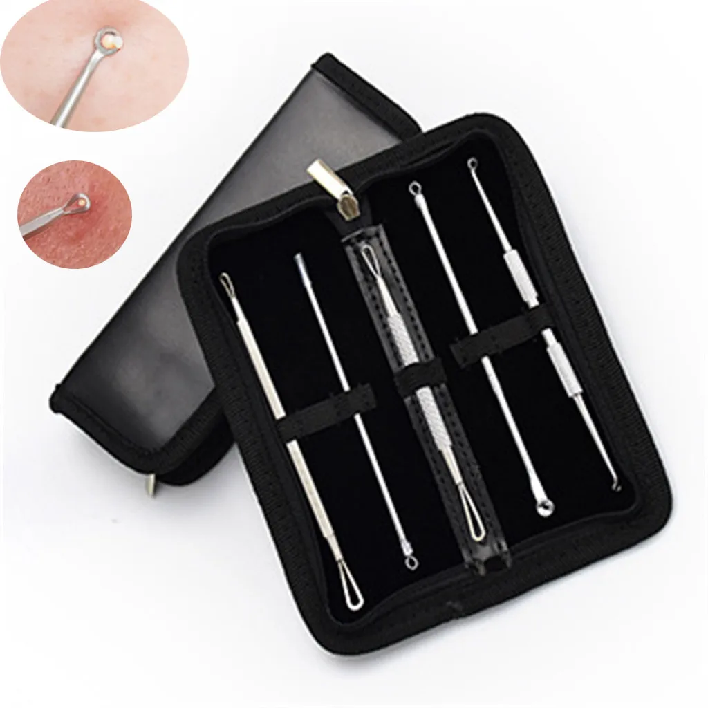 Черная головка и пятнистая нержавеющая сталь 5 шт. Серебряная угревая лицевая игла акне профессиональный набор инструментов 160x58x20 мм Mar29