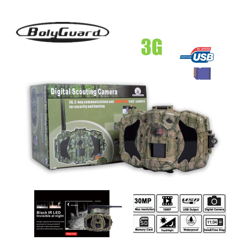 

Bolyguard Hunting Trail Camera 3G Wireless camera 30MP 1080P HD Security GSM MMS GPRS Waterproof Anti Theft Photo Trap Camera