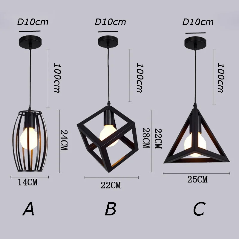 Industrial Wrought Iron Pendant Lamp Cube Triangle Drum Drop Lighting Retro Loft Pendant Light Indoor Lights Restaurant Dining Room Bar Home Light (41)