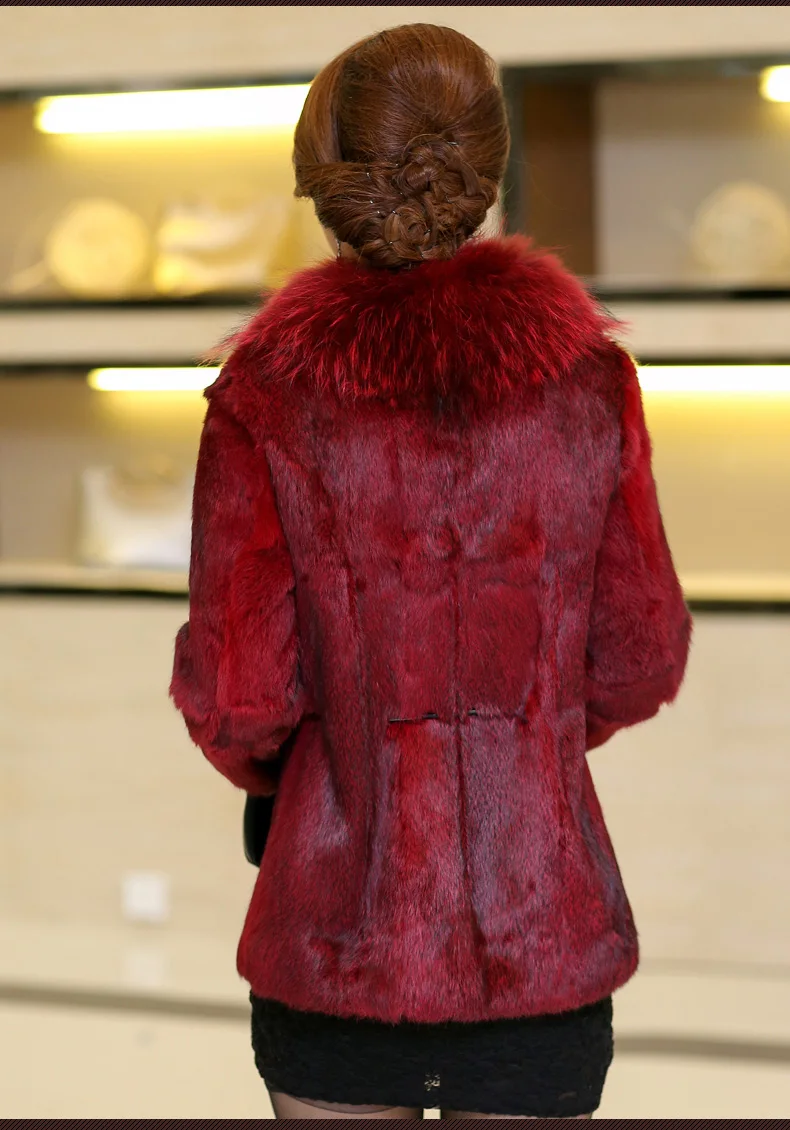 Новинка, модное меховое пальто размера плюс, натуральное меховое пальто s, Женское пальто из кроличьего меха с воротником из енота, верхняя одежда и пальто