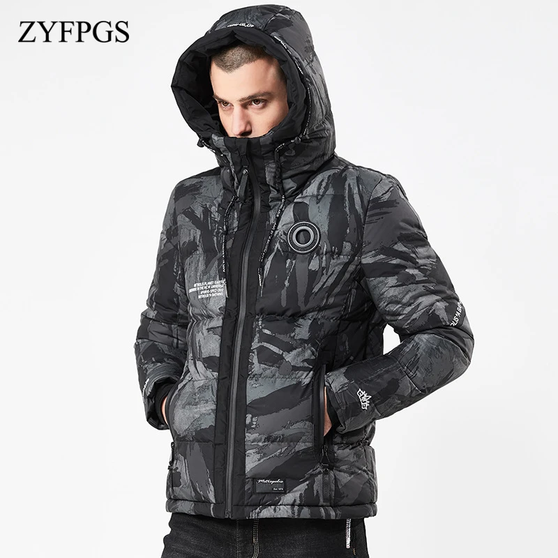 ZYFPGS 2018/ss Новая зимняя мужская теплая куртка с шапкой камуфляжная хлопковая