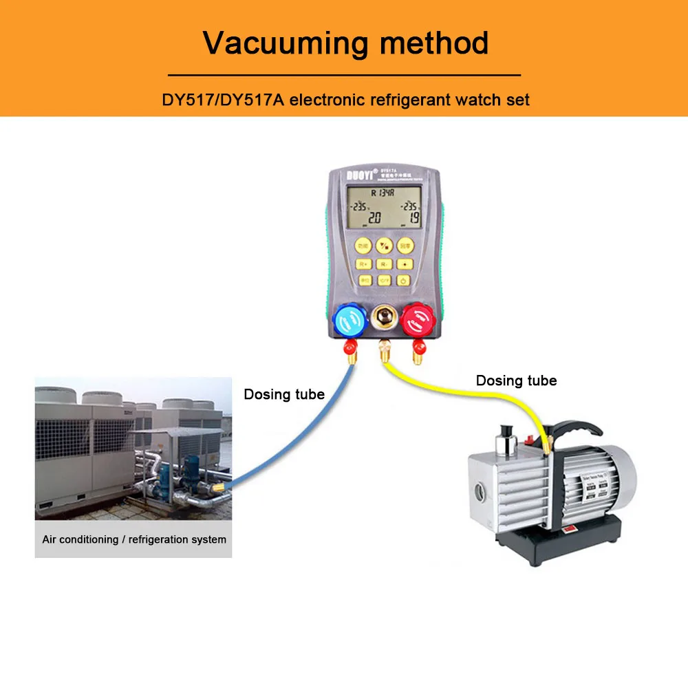 DY517 Digital Manifold Pressure Gauge Refrigeration Digital Vacuum Pressure Manifold Temperature Tester Digital Manifold Gauge