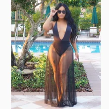 Bkld Новая мода Женская юбка сексуальная прозрачная Высокая талия Сетка Пляжная плиссированная однотонная женская Длинная пляжная юбка одежда