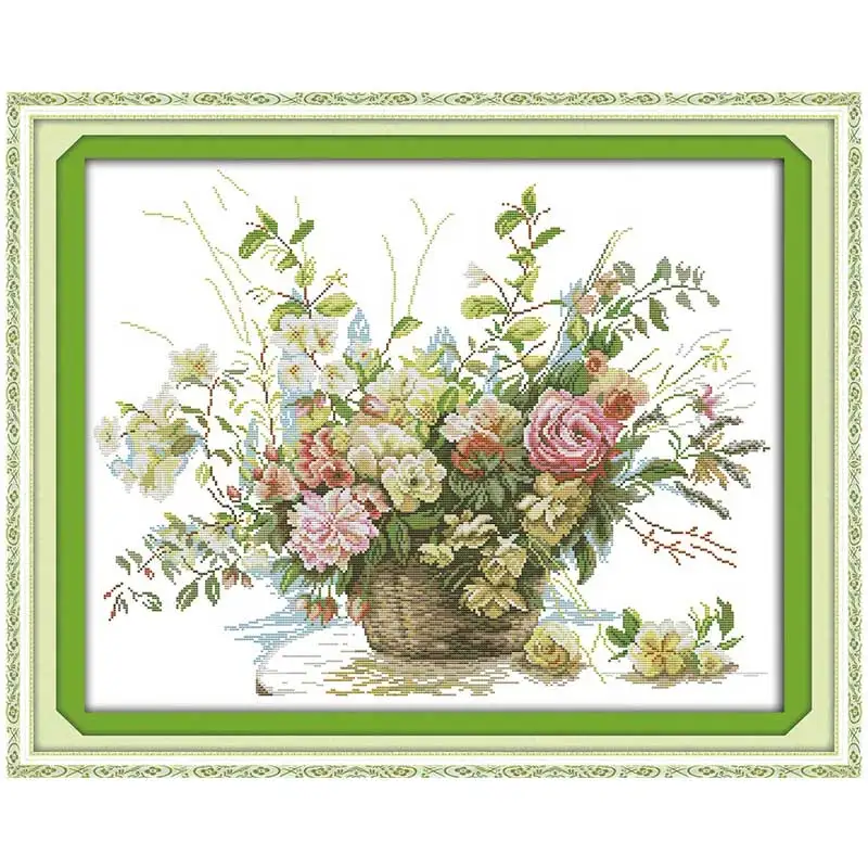 

The rose flower basket atterns Counted Cross Stitch 11CT 14CT Cross Stitch Set Wholesale Cross-stitch Kit Embroidery Needlework