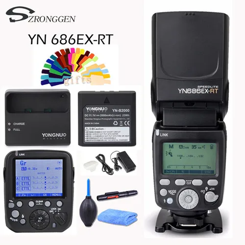 Yongnuo YN686EX-RT 2000mAh литий-ионный аккумулятор Speedlite GN60 2,4G беспроводной HSS 1/8000s ttl/M/мульти вспышка светильник YN686 для Canon DSLR - Цвет: Черный