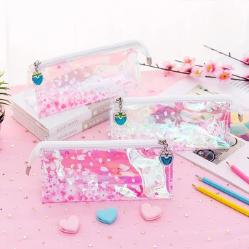 

Cute Kawaii Cartoon Cherry Blossom Laser Pencil Cases Creative Student High Quality Pen Bag Stationery Gift School Supplies