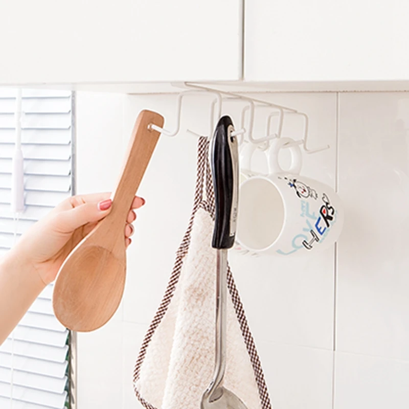 Stainless Steel Hanger Hooks Cupboard Coffee Cup Holder Drainer Closet Under Shelf 8 Hook for Storage Glass and Mug | Дом и сад