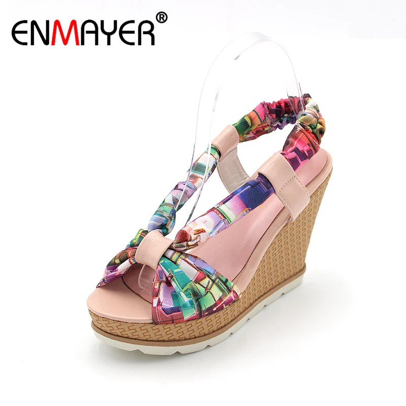 ENMAYER Bohemia Beaded Colorful Ankle Strappy High Heels Summer Shoes