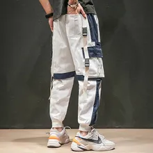 Мужская Уличная одежда длиной до бедер с лентами, лоскутные карманы, брюки для бега для мужчин,, мужские хлопковые брюки-карго с эластичной резинкой на талии, шаровары для мужчин