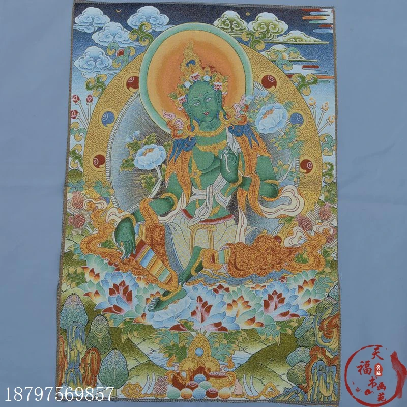 Рождество Thangka Zangka парча шелковая Живопись Вышивка тибетский Будда Зеленая Тара